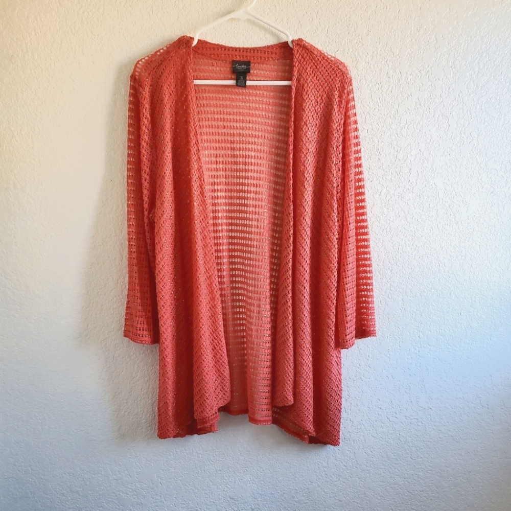 Chico’s Travelers Open Cardigan Pink/Metallic Layering Lightweight Spring Summer